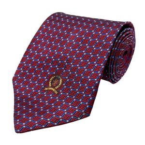 Tommy Hilfiger Crest Logo Necktie Mens Red Blue Geometric Silk 57.5" x 4"